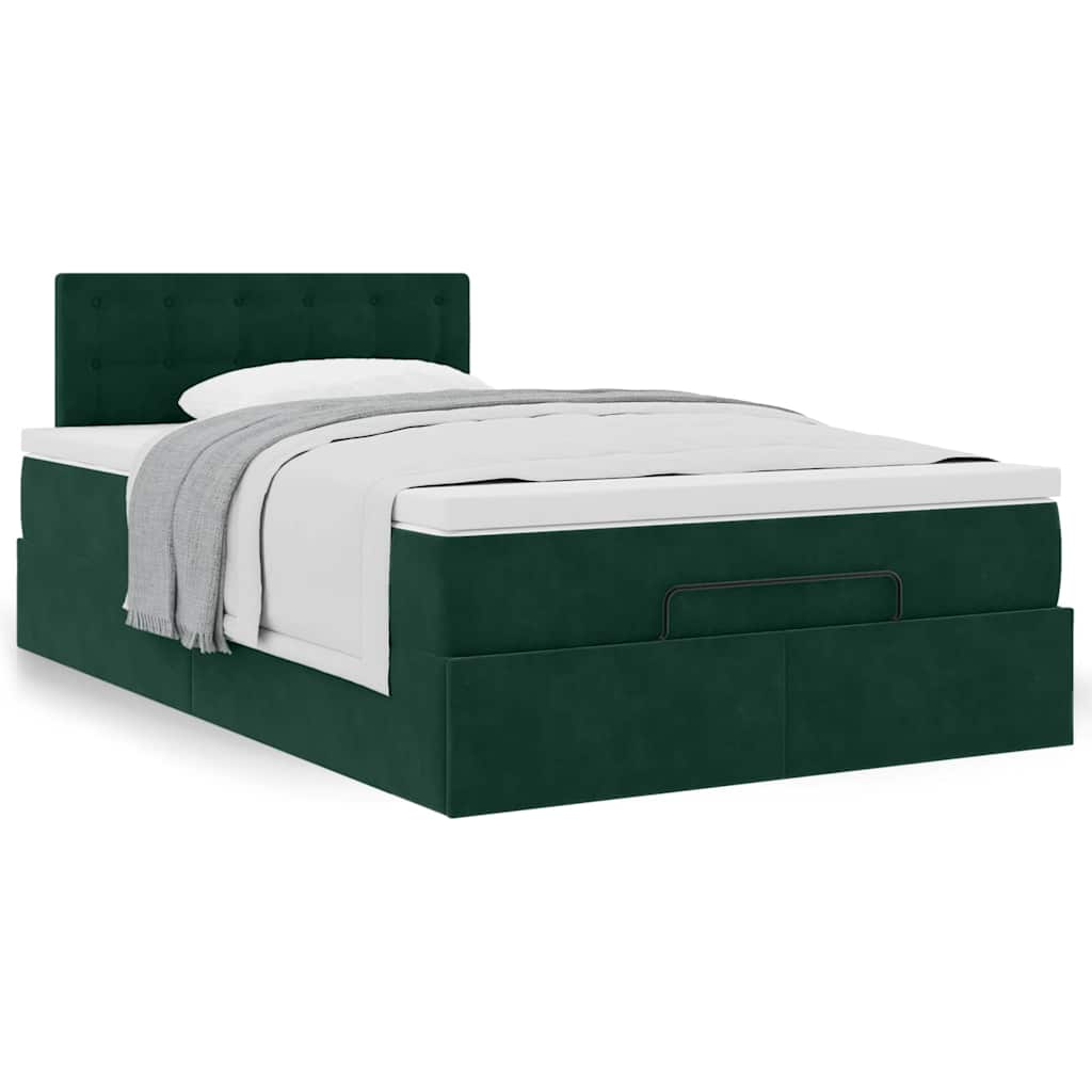 Lit ottoman avec matelas vert foncé 120x190 cm velours - XIOS