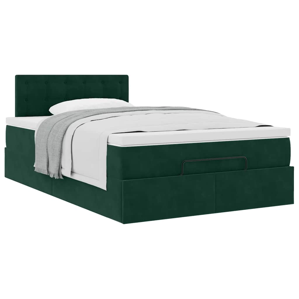 Lit ottoman avec matelas vert foncé 120x190 cm velours - XIOS