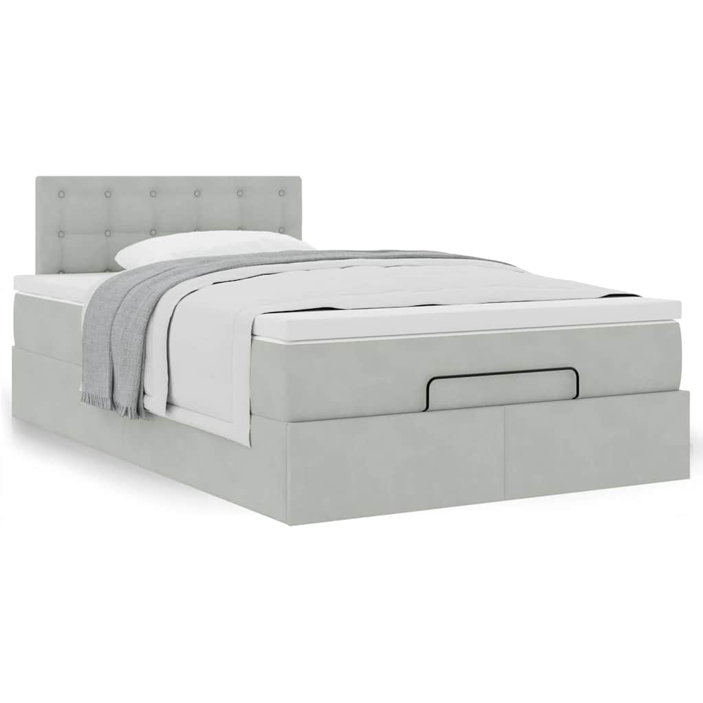Cadre de lit ottoman et matelas gris clair 120x200 cm velours - XIOS