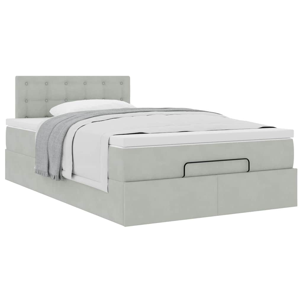 Cadre de lit ottoman et matelas gris clair 120x200 cm velours - XIOS