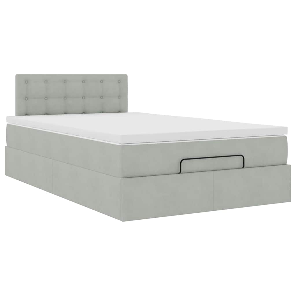Cadre de lit ottoman et matelas gris clair 120x200 cm velours - XIOS