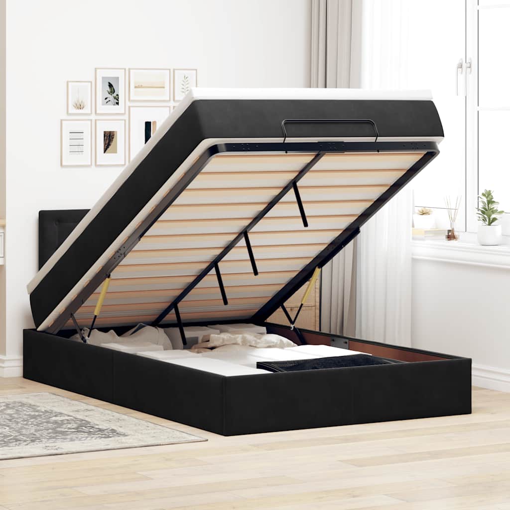Cadre de lit ottoman avec matelas noir 120x200 cm velours - XIOS