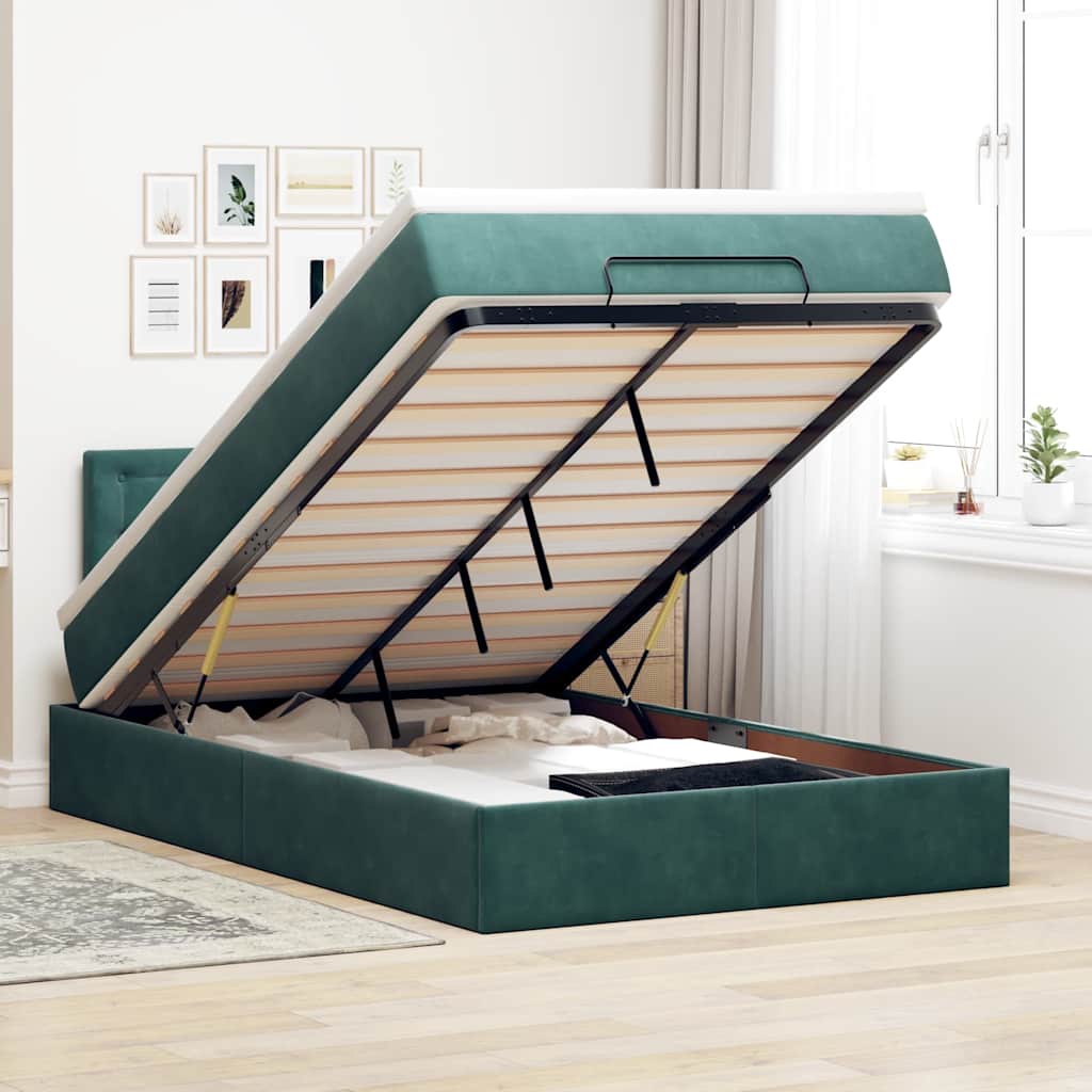 Cadre de lit ottoman avec matelas vert foncé 120x200 cm velours - XIOS