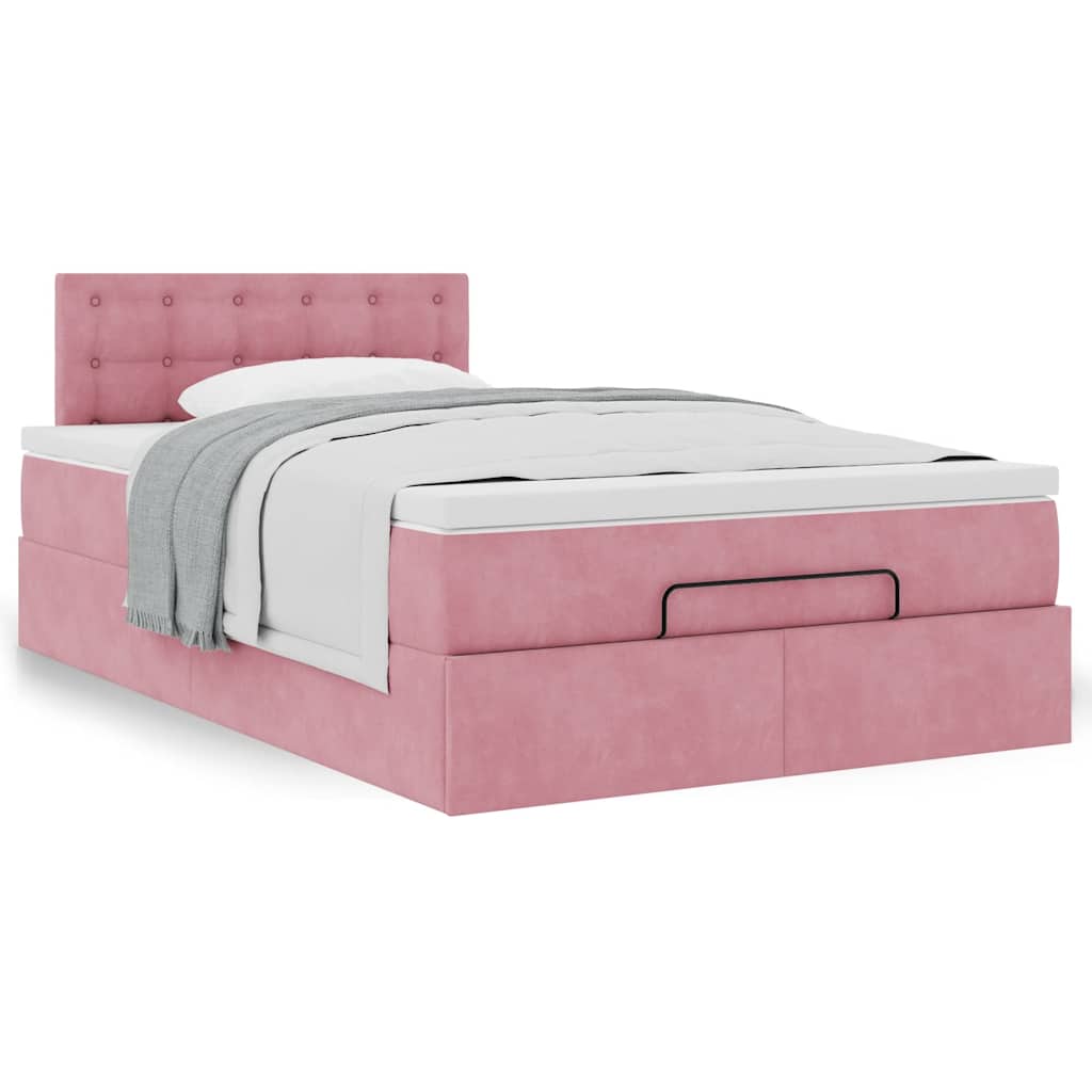 Cadre de lit ottoman avec matelas rose 120x200 cm velours - XIOS