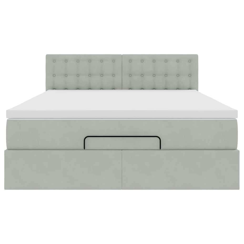 Cadre de lit ottoman et matelas gris clair 140x190 velours - XIOS