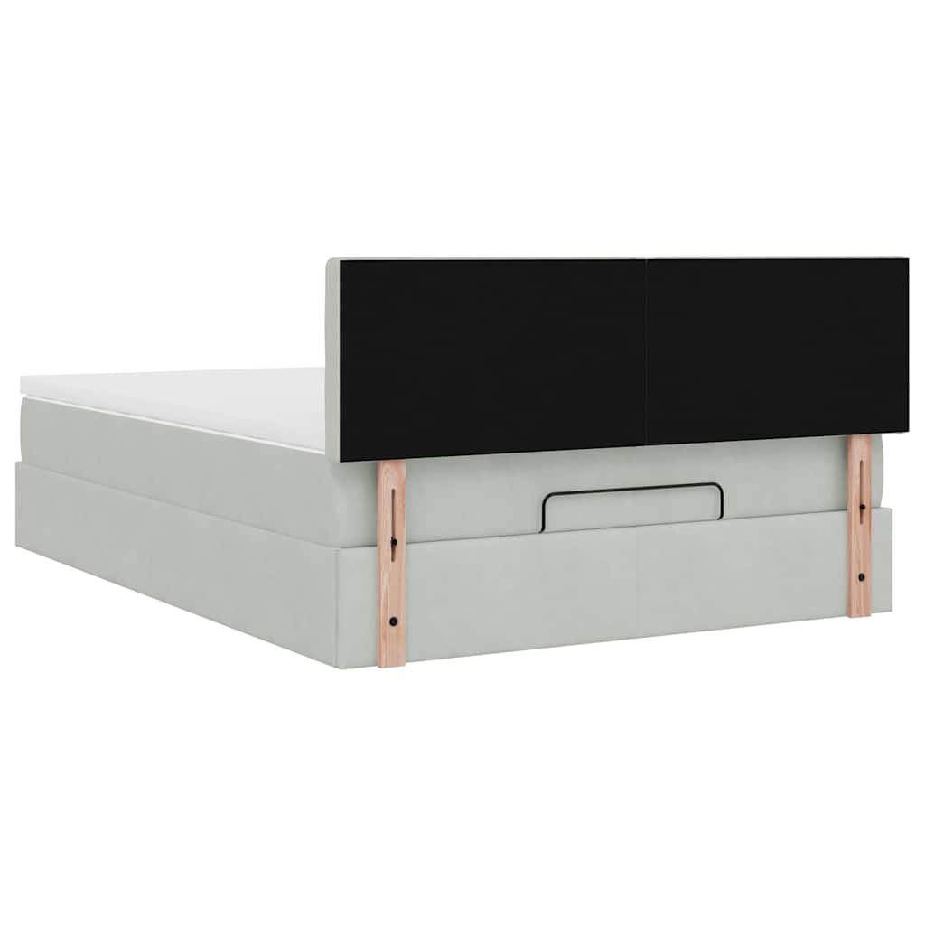 Cadre de lit ottoman et matelas gris clair 140x190 velours - XIOS