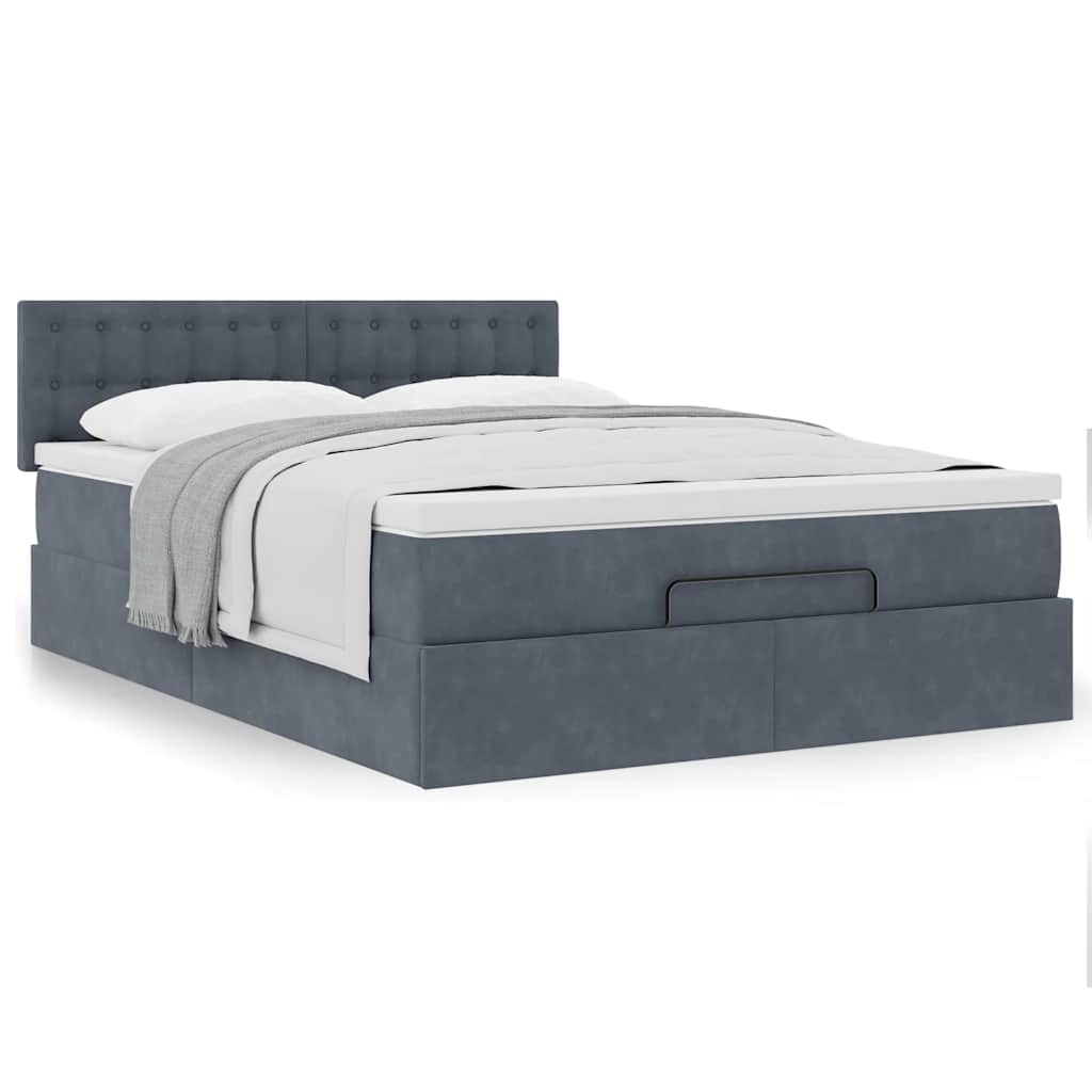 Cadre de lit ottoman avec matelas gris foncé 140x190 cm velours - XIOS