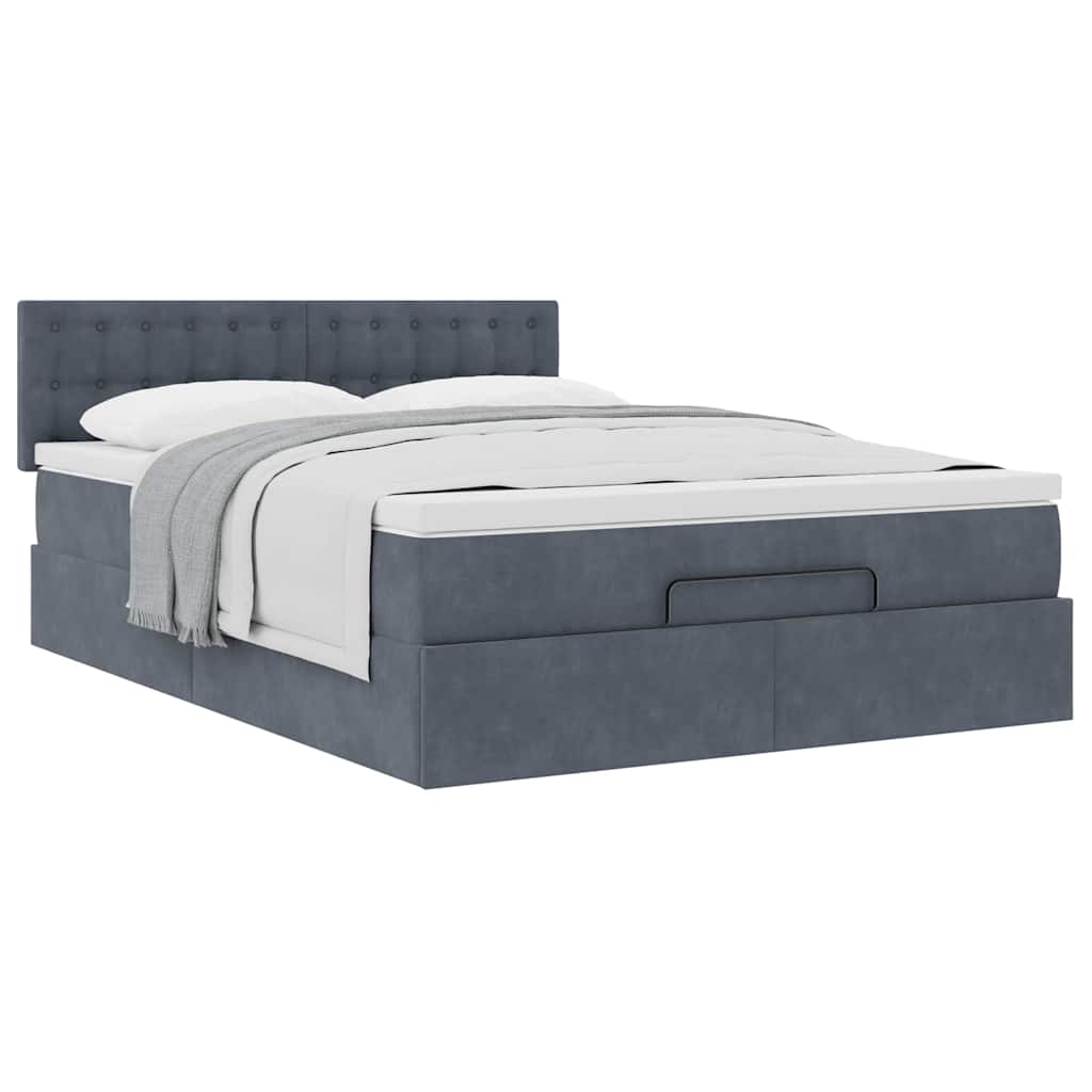 Cadre de lit ottoman avec matelas gris foncé 140x190 cm velours - XIOS