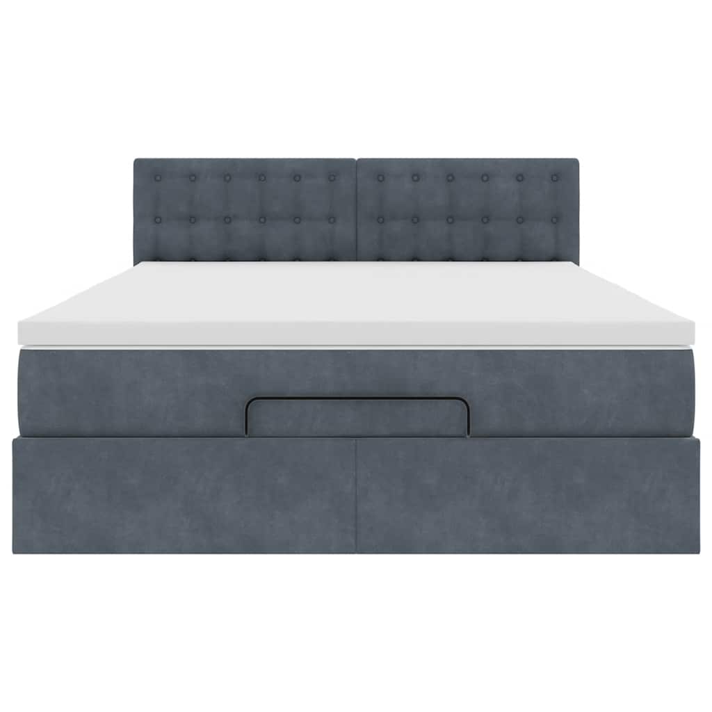 Cadre de lit ottoman avec matelas gris foncé 140x190 cm velours - XIOS