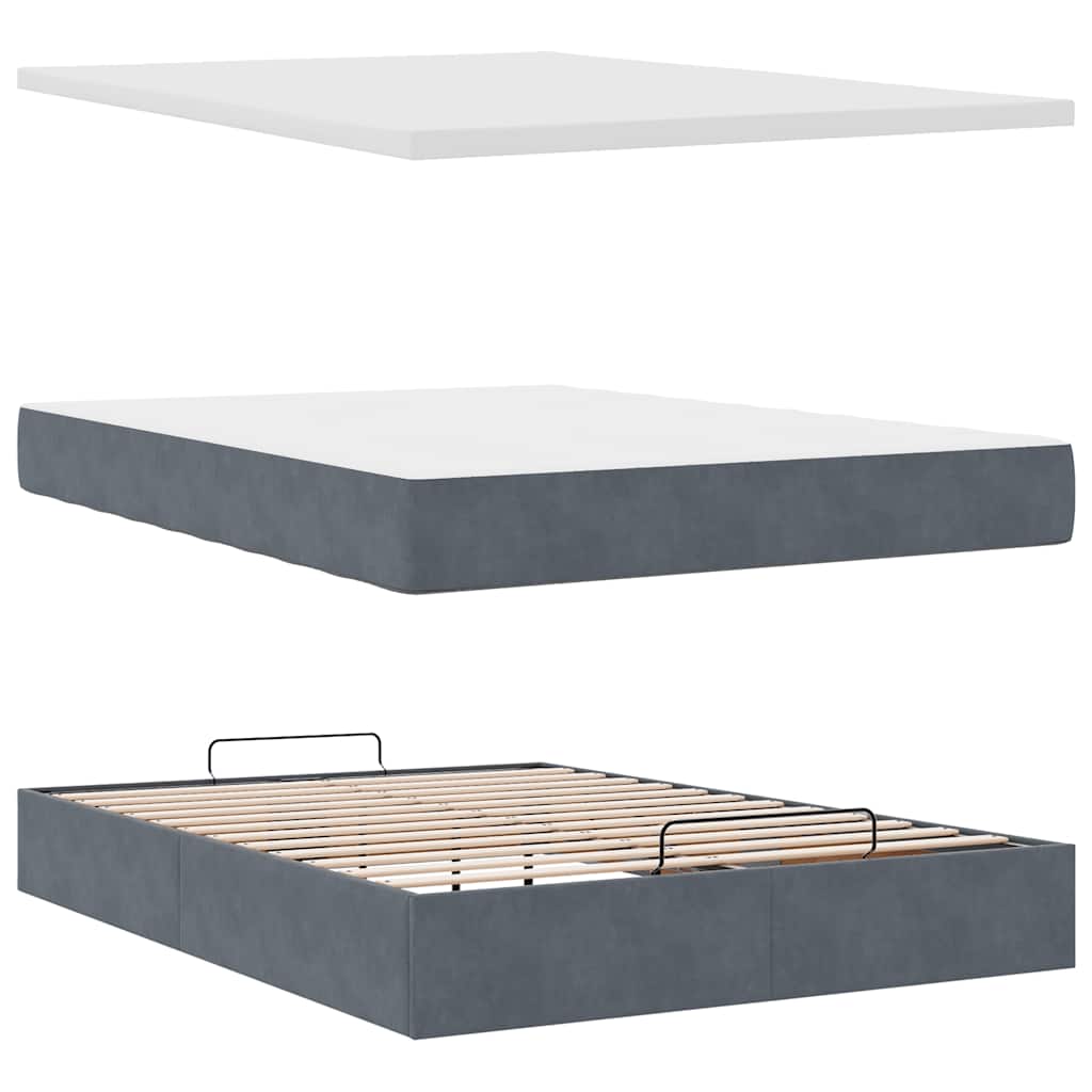 Cadre de lit ottoman avec matelas gris foncé 140x190 cm velours - XIOS