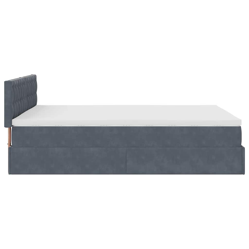 Cadre de lit ottoman avec matelas gris foncé 140x190 cm velours - XIOS