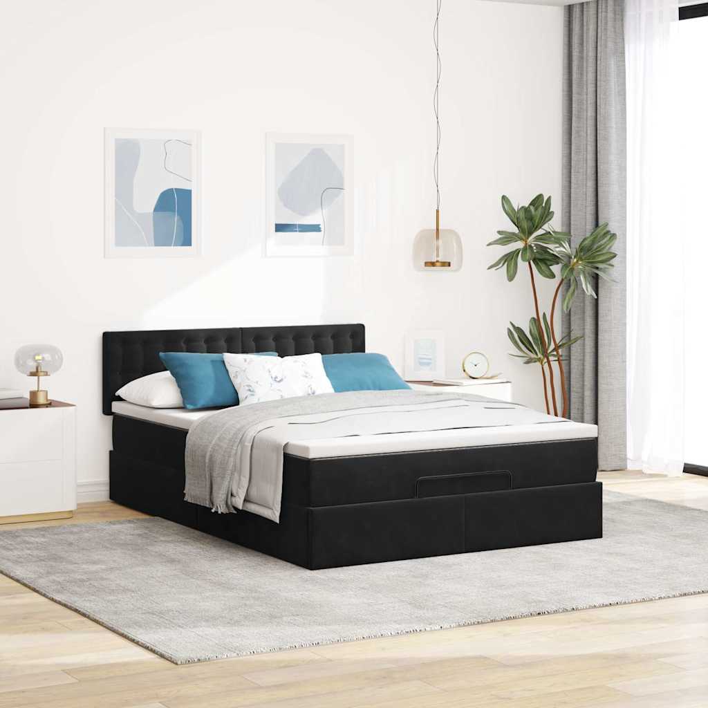 Cadre de lit ottoman avec matelas noir 140x190 cm velours - XIOS