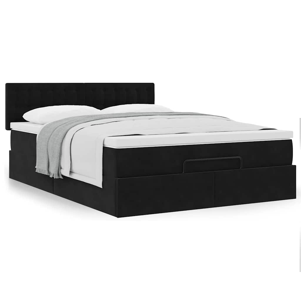 Cadre de lit ottoman avec matelas noir 140x190 cm velours - XIOS