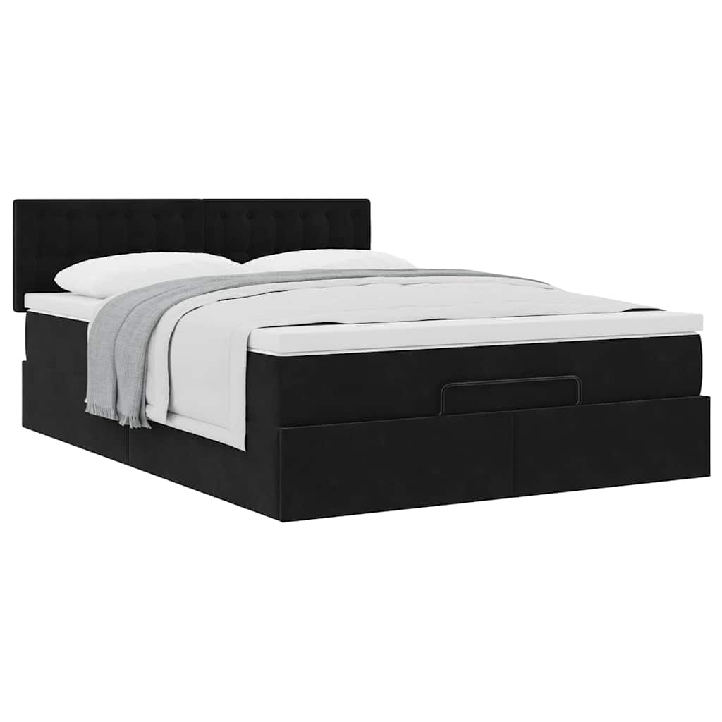 Cadre de lit ottoman avec matelas noir 140x190 cm velours - XIOS