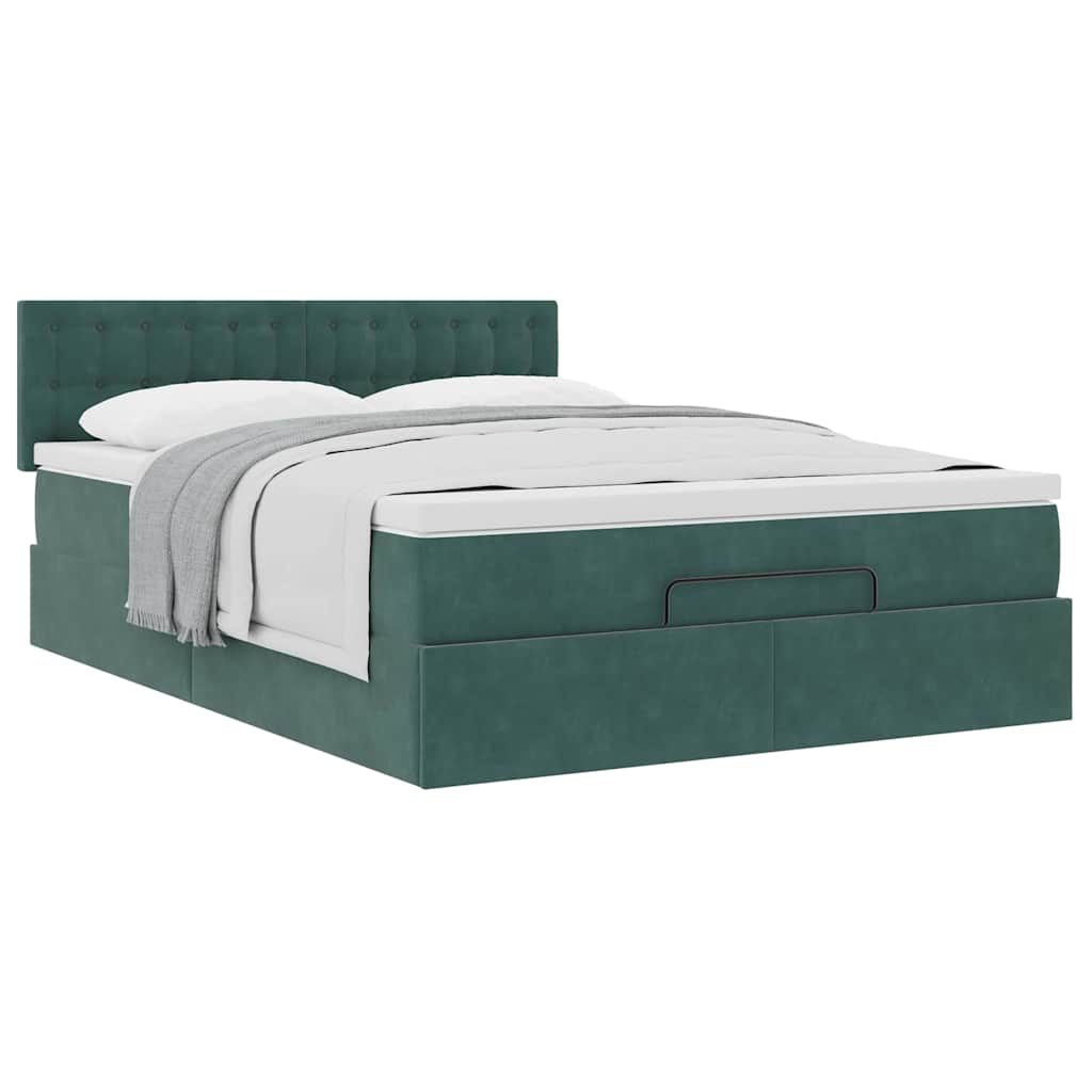 Cadre de lit ottoman avec matelas vert foncé 140x190 cm velours - XIOS