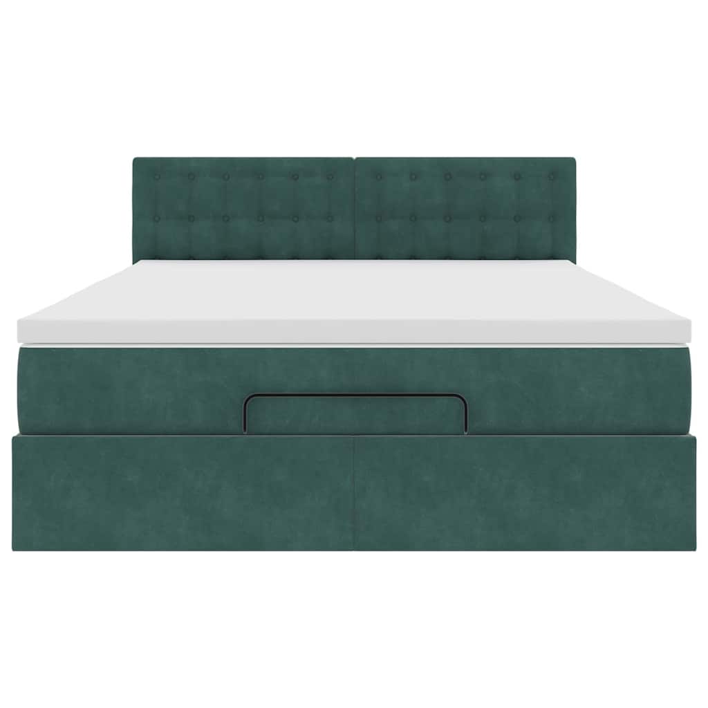 Cadre de lit ottoman avec matelas vert foncé 140x190 cm velours - XIOS