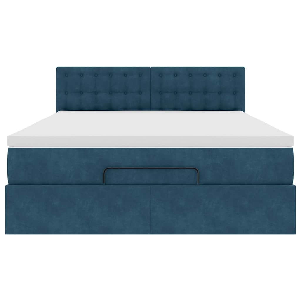 Cadre de lit ottoman avec matelas bleu foncé 140x190 cm velours - XIOS