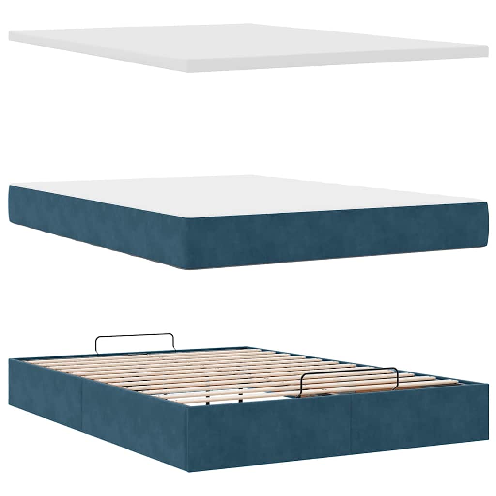 Cadre de lit ottoman avec matelas bleu foncé 140x190 cm velours - XIOS