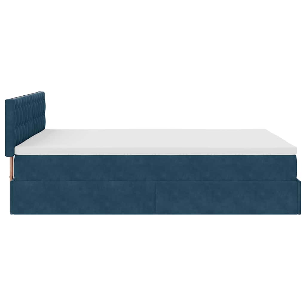 Cadre de lit ottoman avec matelas bleu foncé 140x190 cm velours - XIOS
