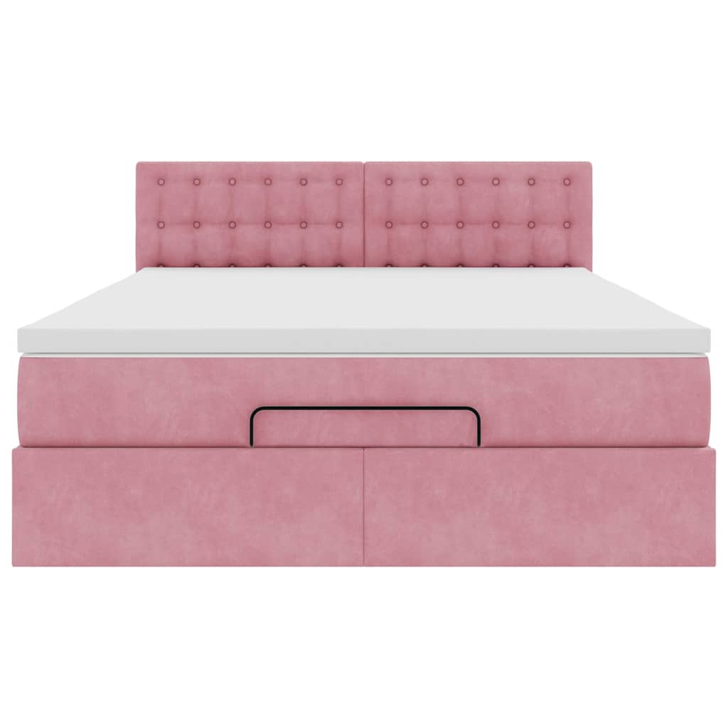 Cadre de lit ottoman avec matelas rose 140x190 cm velours - XIOS