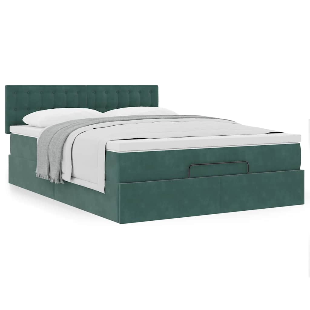 Cadre de lit ottoman avec matelas vert foncé 140x200 cm velours - XIOS
