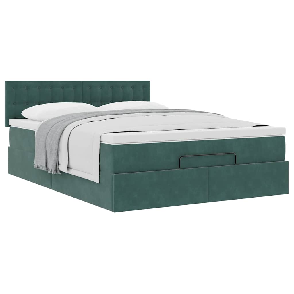 Cadre de lit ottoman avec matelas vert foncé 140x200 cm velours - XIOS