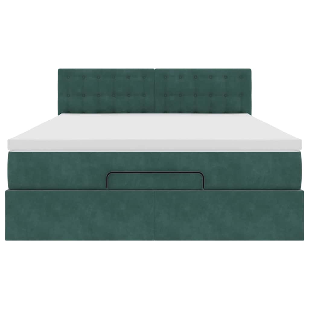 Cadre de lit ottoman avec matelas vert foncé 140x200 cm velours - XIOS
