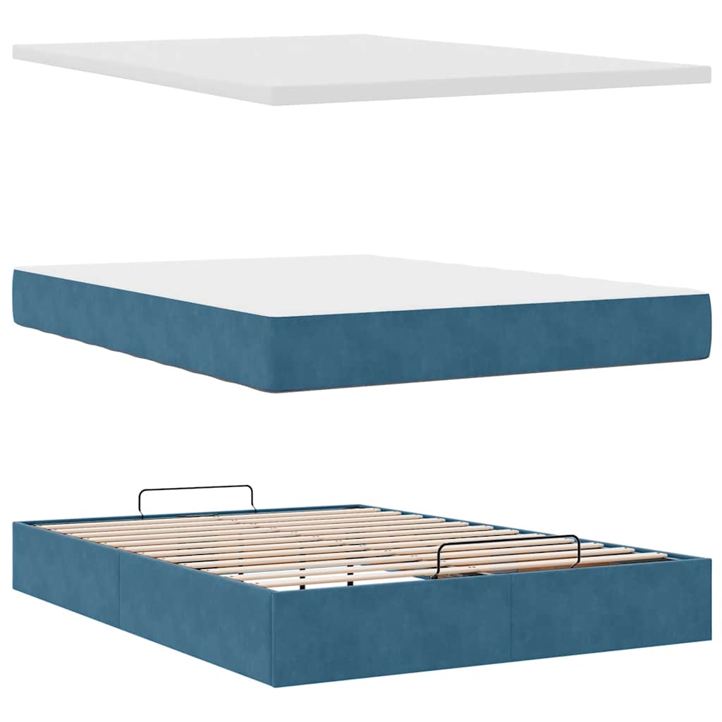 Cadre de lit ottoman avec matelas bleu foncé 140x200 cm velours - XIOS