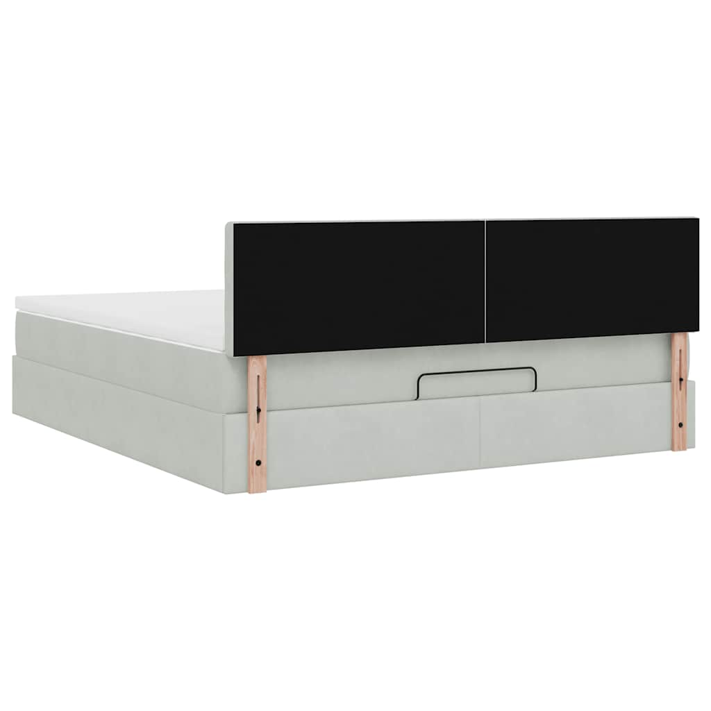Cadre de lit ottoman avec matelas gris clair 160x200 cm velours - XIOS