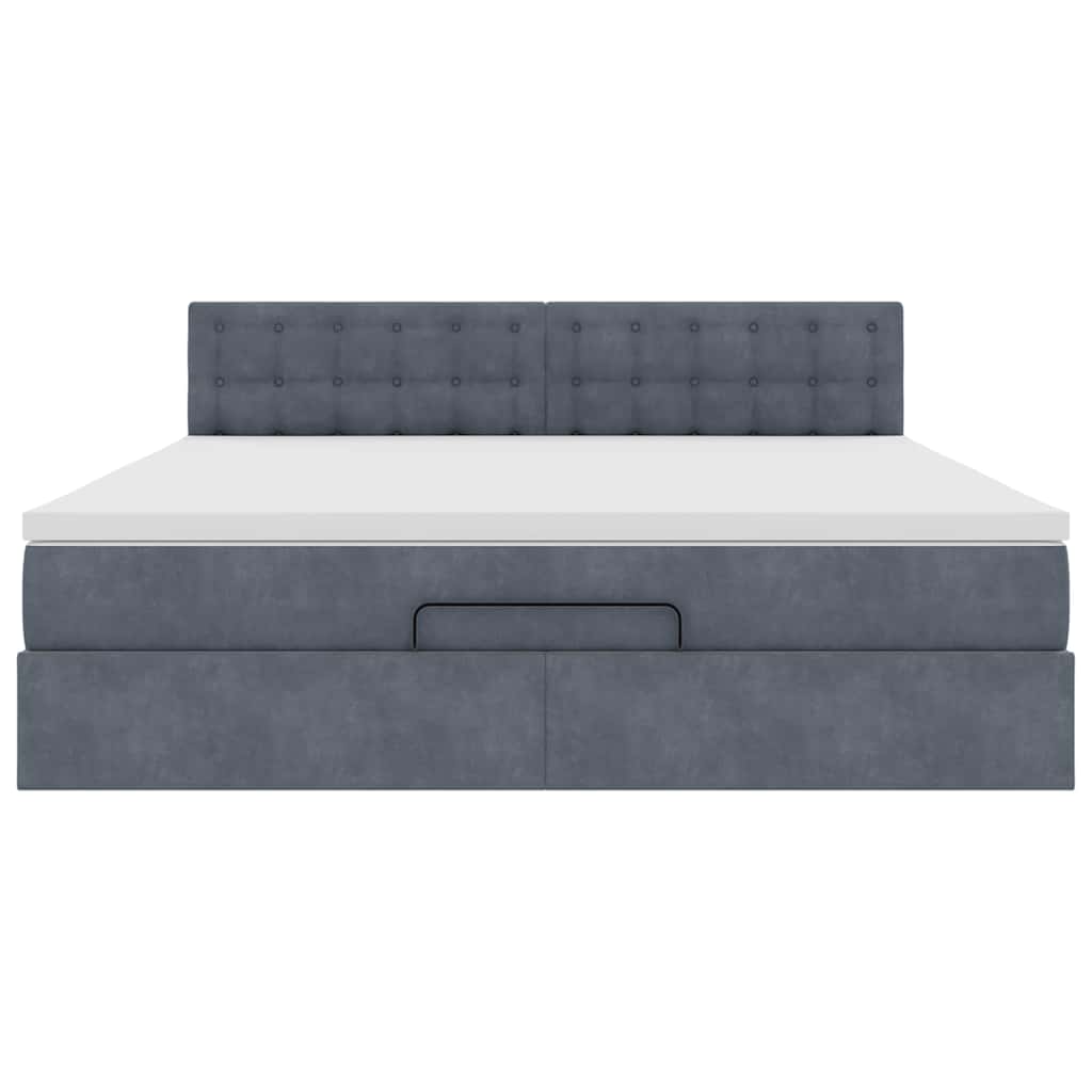 Cadre de lit ottoman avec matelas gris foncé 160x200 cm velours - XIOS