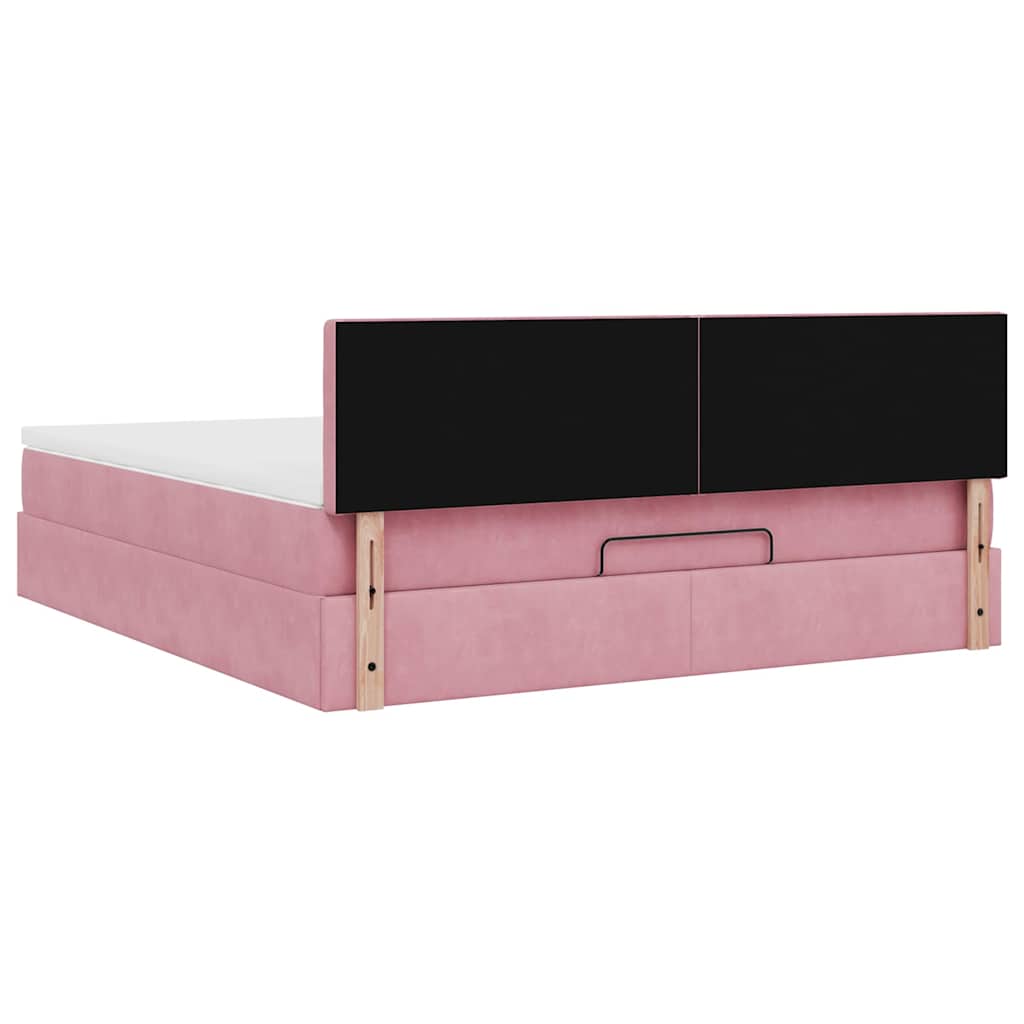 Cadre de lit ottoman avec matelas rose 160x200 cm velours - XIOS