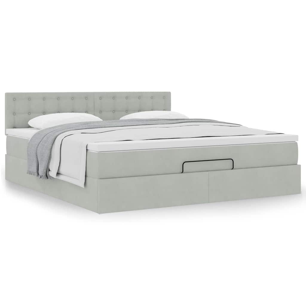 Cadre de lit ottoman avec matelas gris clair 180x200 cm velours - XIOS