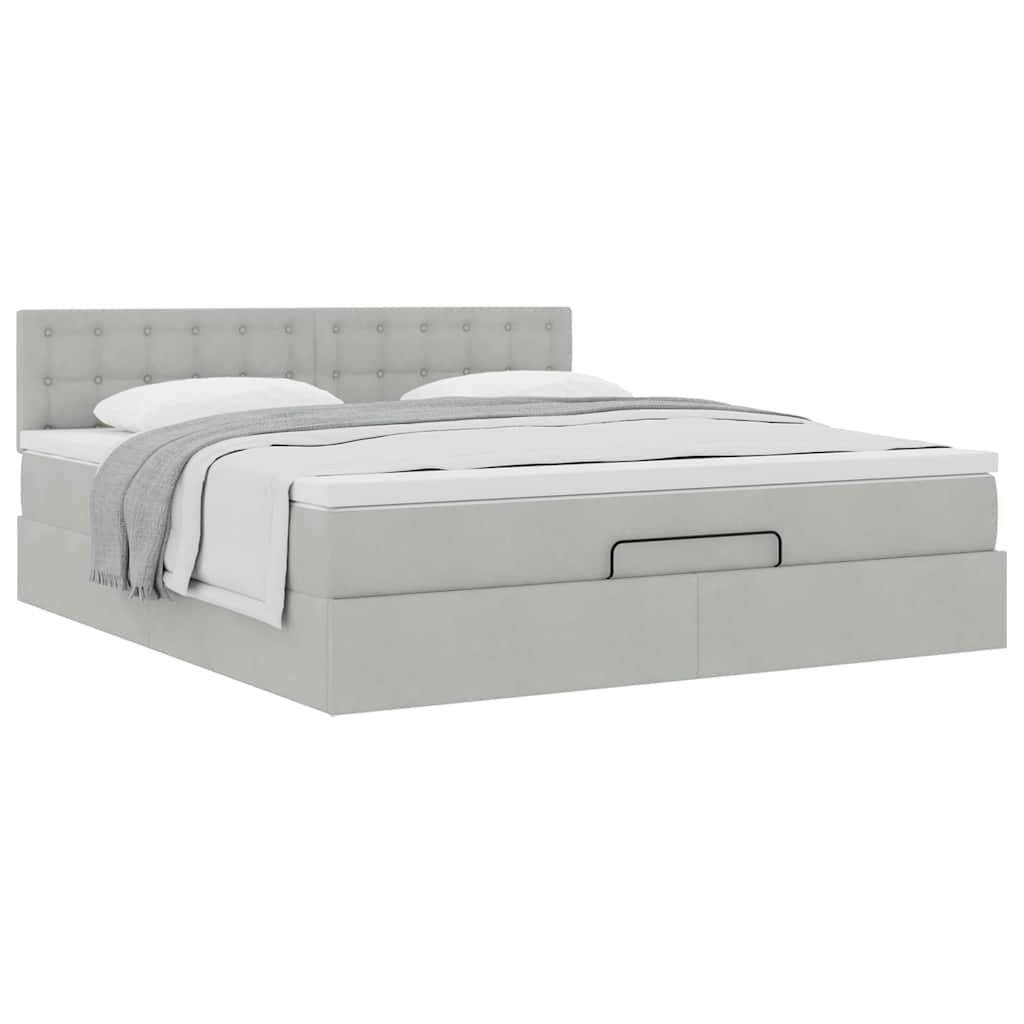 Cadre de lit ottoman avec matelas gris clair 180x200 cm velours - XIOS