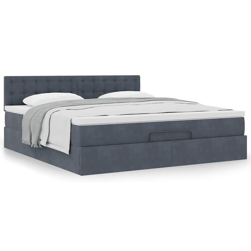 Cadre de lit ottoman avec matelas gris foncé 180x200 cm velours - XIOS