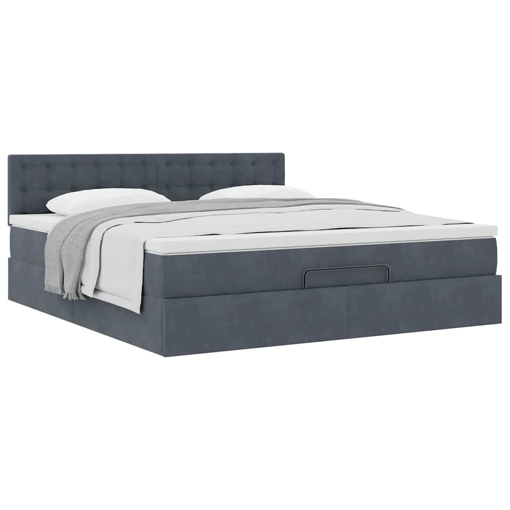 Cadre de lit ottoman avec matelas gris foncé 180x200 cm velours - XIOS
