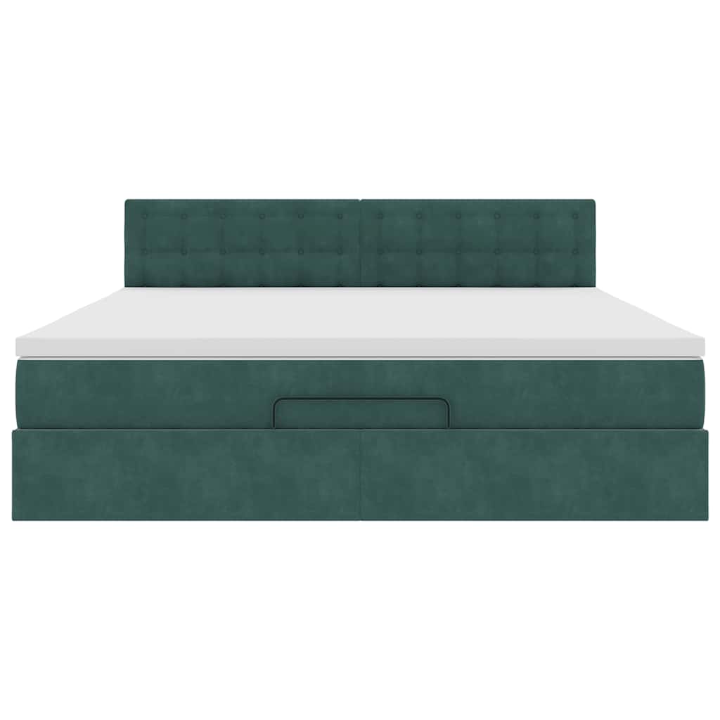Cadre de lit ottoman avec matelas vert foncé 180x200 cm velours - XIOS