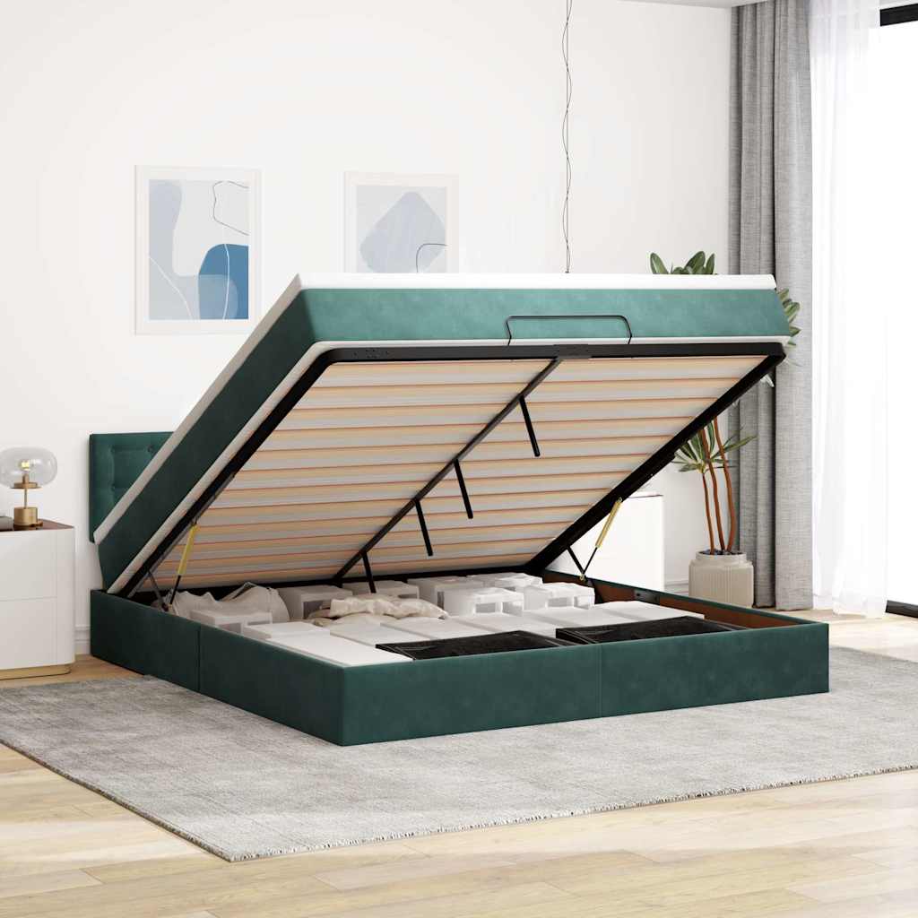 Cadre de lit ottoman avec matelas vert foncé 180x200 cm velours - XIOS