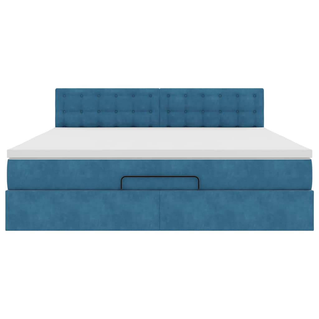 Cadre de lit ottoman avec matelas bleu foncé 180x200 cm velours - XIOS