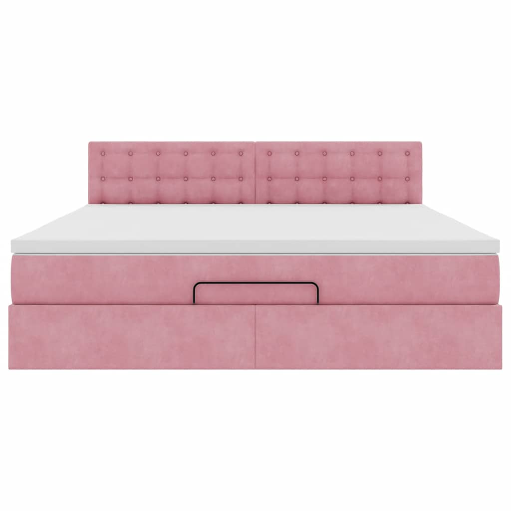 Cadre de lit ottoman avec matelas rose 180x200 cm velours - XIOS