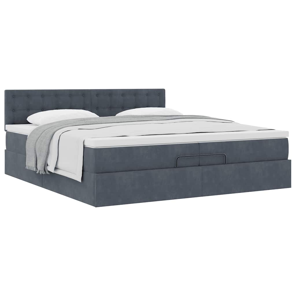 Cadre de lit ottoman avec matelas gris foncé 200x200 cm velours - XIOS