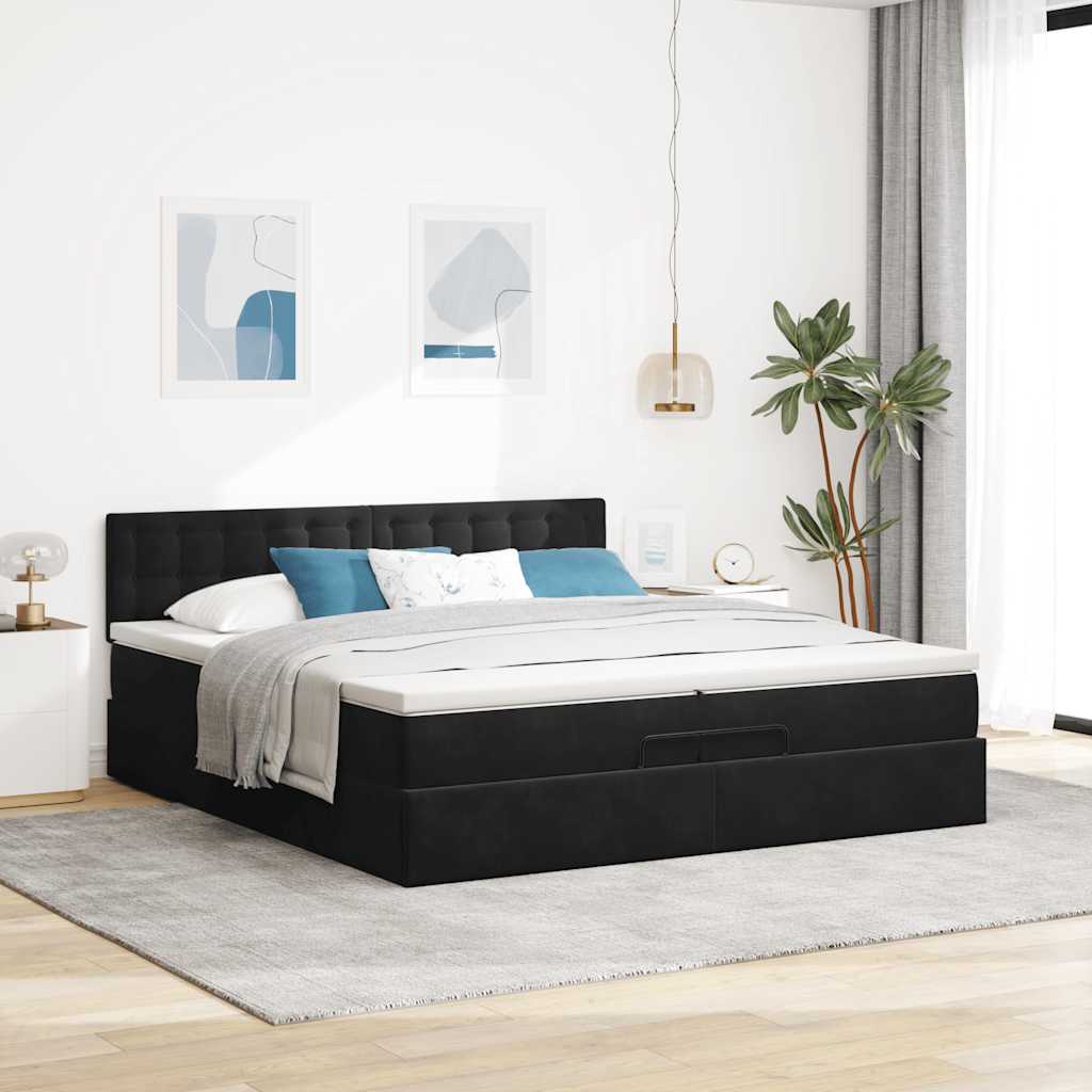 Cadre de lit ottoman avec matelas noir 200x200 cm velours - XIOS