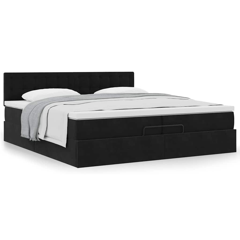 Cadre de lit ottoman avec matelas noir 200x200 cm velours - XIOS