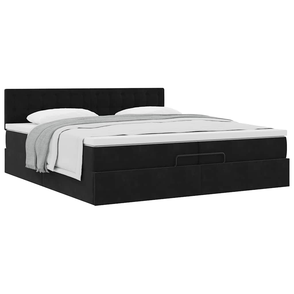 Cadre de lit ottoman avec matelas noir 200x200 cm velours - XIOS