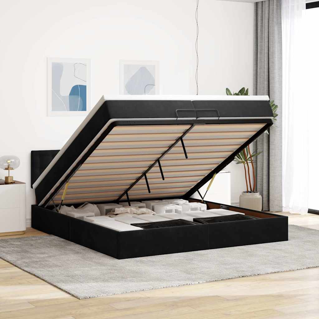 Cadre de lit ottoman avec matelas noir 200x200 cm velours - XIOS