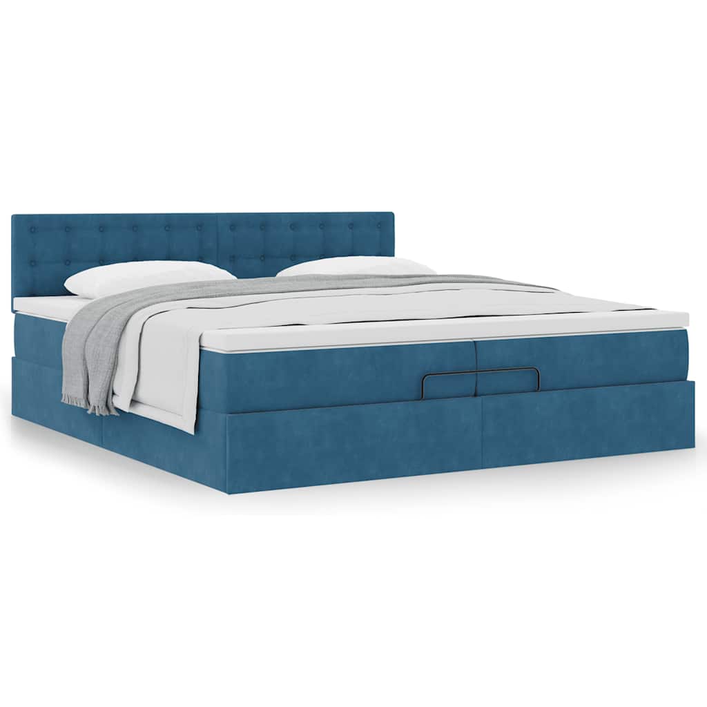 Cadre de lit ottoman avec matelas bleu foncé 200x200 cm velours - XIOS
