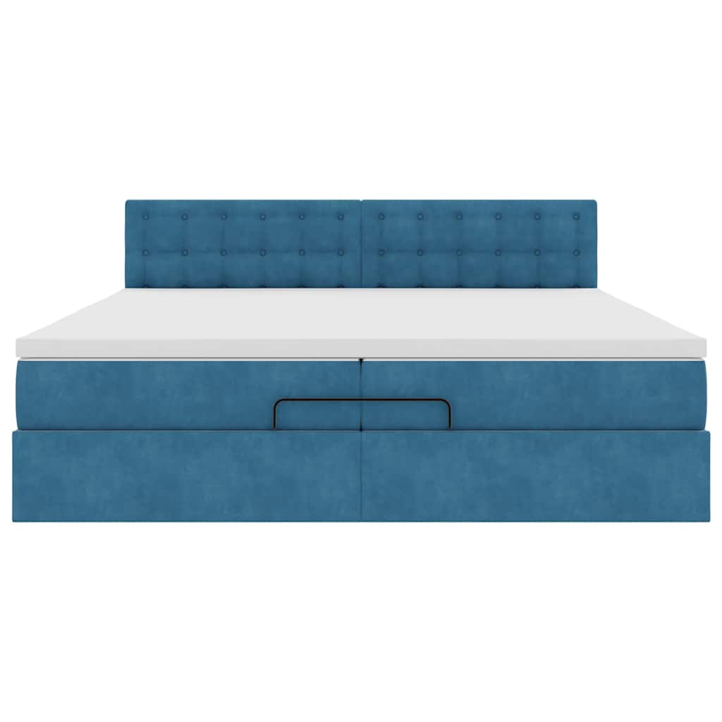 Cadre de lit ottoman avec matelas bleu foncé 200x200 cm velours - XIOS