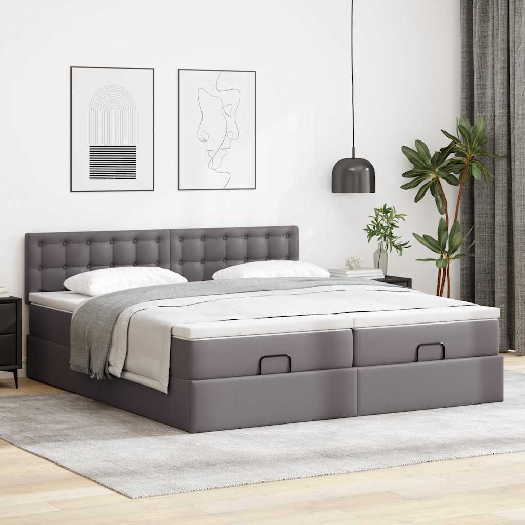 Cadre de lit ottoman avec matelas gris 180x200 cm similicuir - XIOS