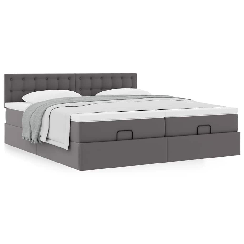 Cadre de lit ottoman avec matelas gris 180x200 cm similicuir - XIOS