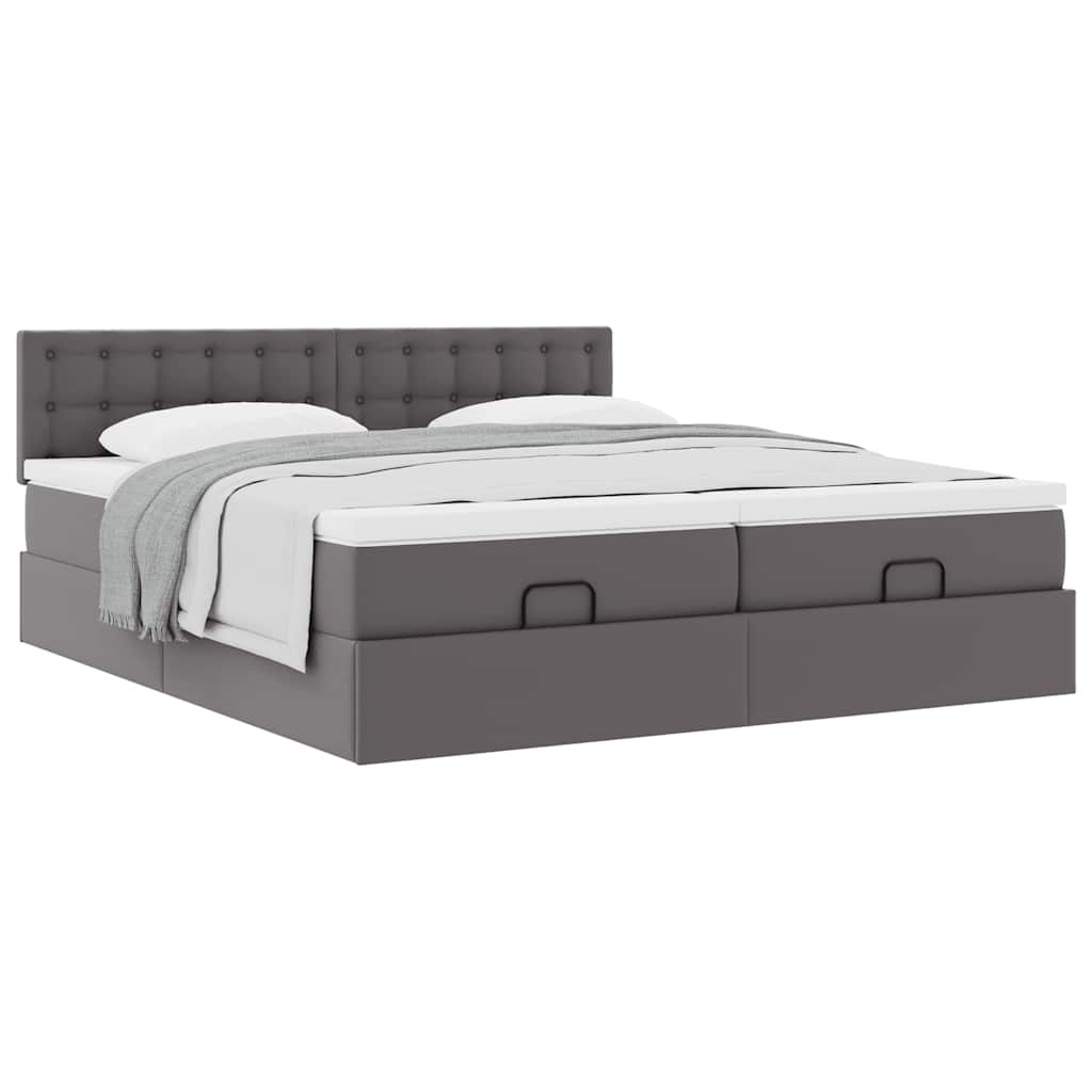 Cadre de lit ottoman avec matelas gris 180x200 cm similicuir - XIOS