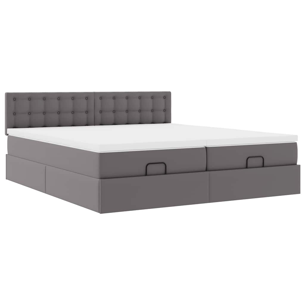 Cadre de lit ottoman avec matelas gris 180x200 cm similicuir - XIOS